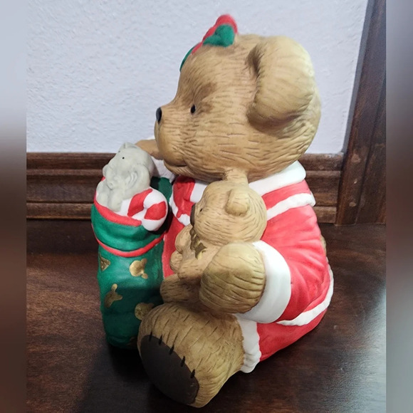 VTG RARE St. Nicholas Square TEDDY BEAR Musical Porcelain Figurine Jingle Bells - Picture 2 of 5